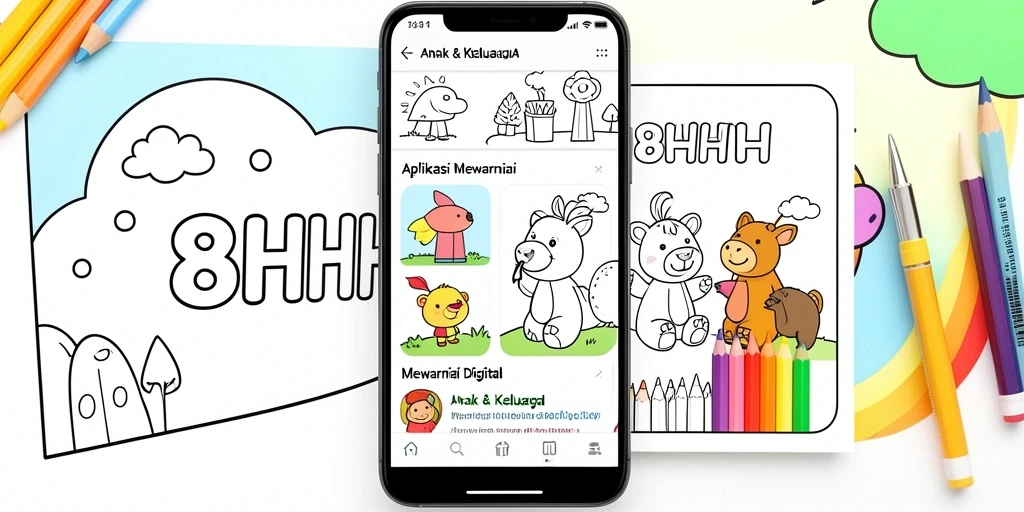 Tampilan antarmuka aplikasi 8HHH saat mewarnai digital.