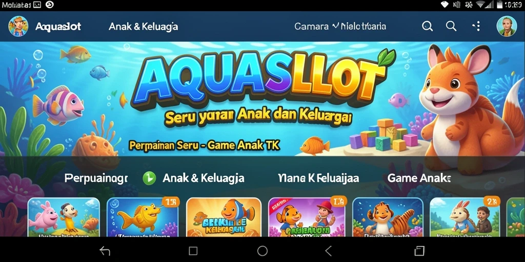 Tampilan antarmuka AQUASLOT yang ceria dan menarik bagi anak-anak.