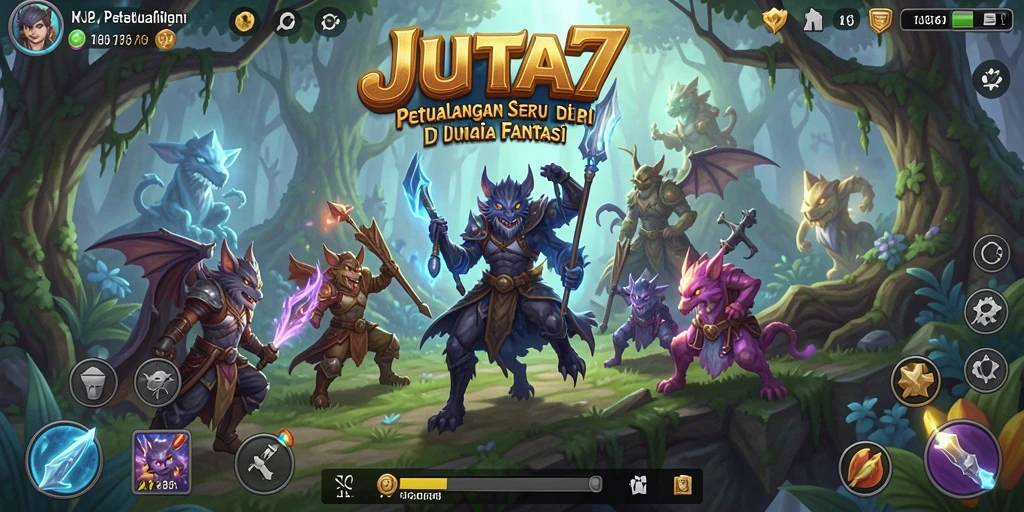 Antarmuka JUTA7 menampilkan petualangan seru di dunia fantasi yang menakjubkan.