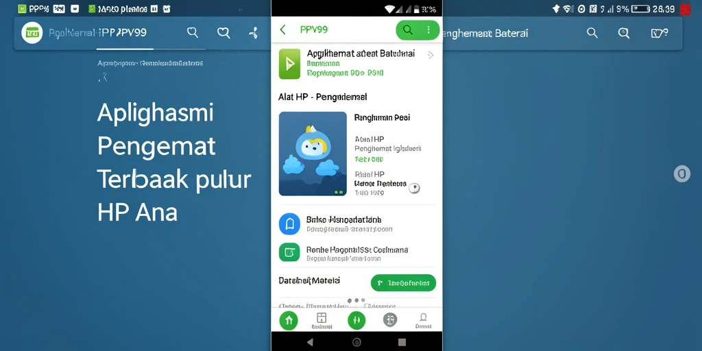Screenshot antarmuka PPV99 dengan fitur Penghemat Baterai yang jelas.