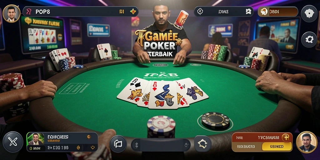 Antarmuka RP8 menunjukkan momen intens permainan Poker.